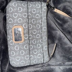 GUESS Gray Monogram Wristlet like new